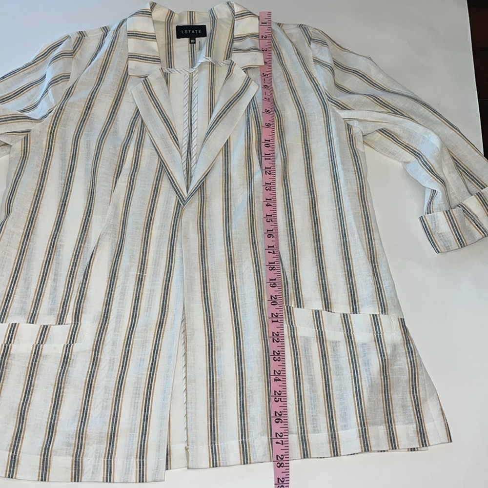 1. State Blazer Jacket White Striped Linen Size 10 NWT - Picture 16 of 17